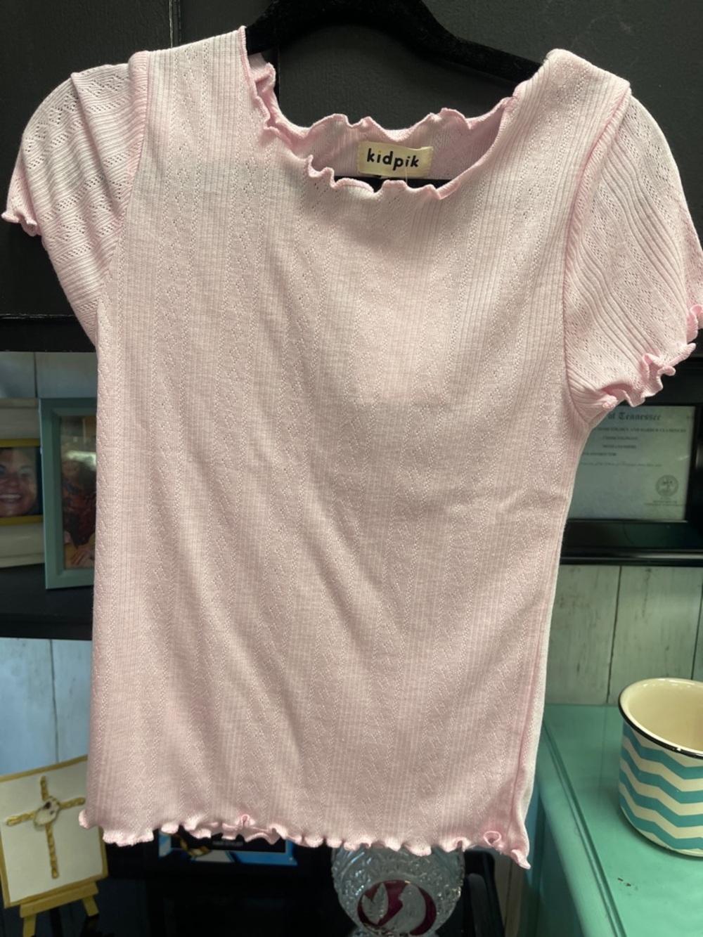kidpik Light Pink Lettuce-Edge Short Sleeve Top